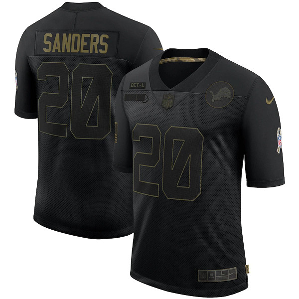 Men's Detroit Lions #20 Barry Sanders 2020 Black Salute To Service Limited Stitched NFL Jersey